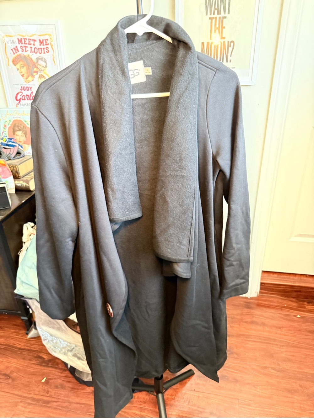 UGG Black Draped Open-Front Shawl Collar Coat
